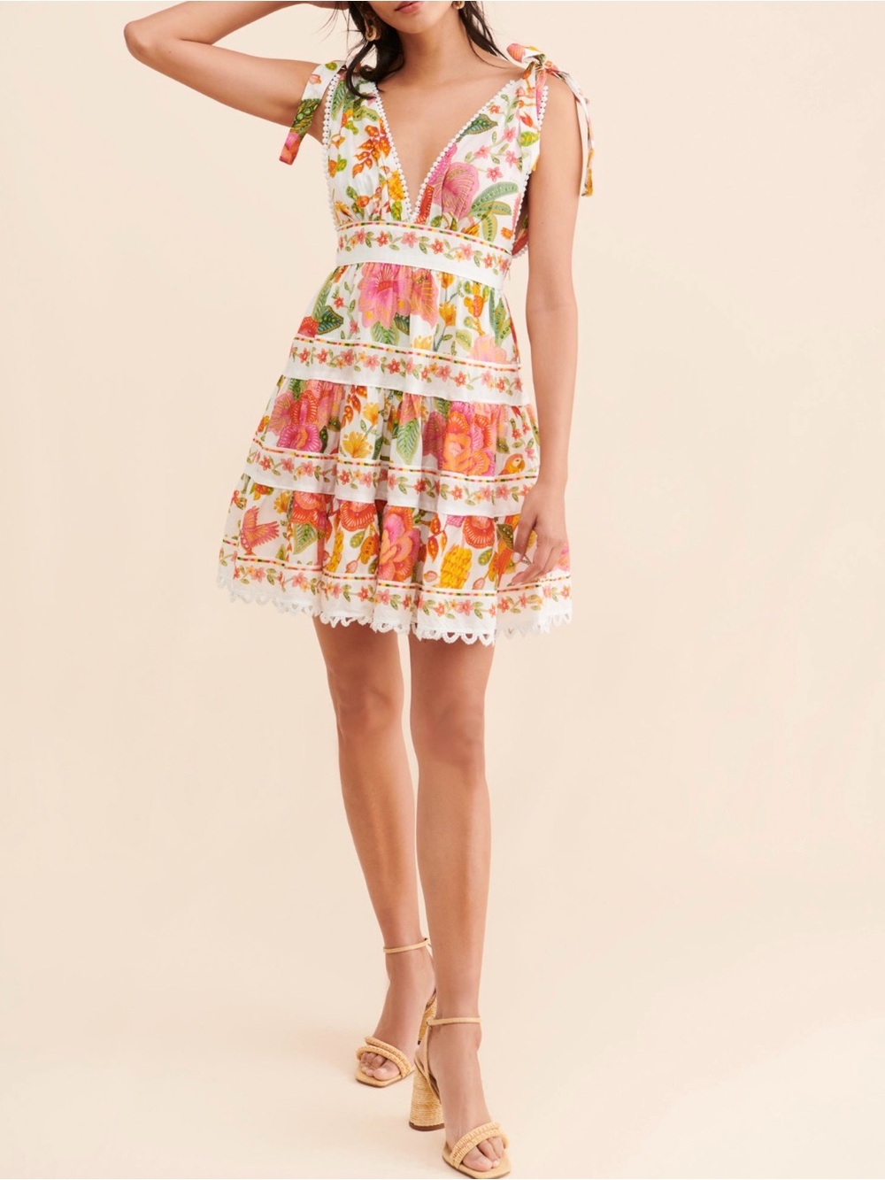 FARM Rio Macaw Bloom Off white mini dress